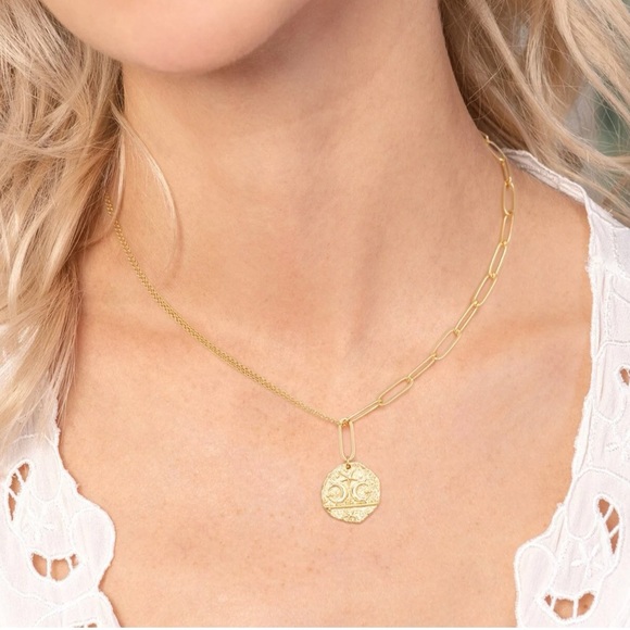 Dainty Moon Star Necklace, Gold Medallion Coin, Gold Oval/Rolo Chain Necklace - Picture 4 of 10